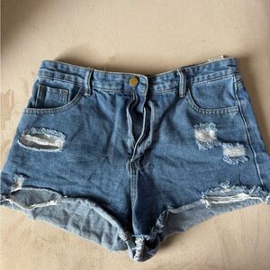 SHEIN Classic Blue Ripped Jean Shorts